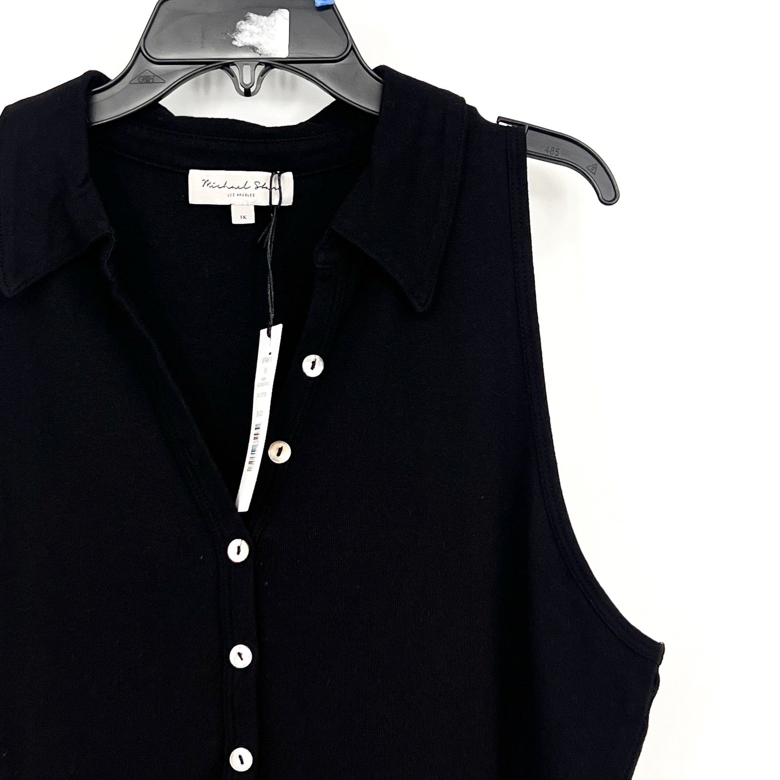 MICHAEL STARS Women's Norah Sleeveless Polo Shirt 1X Black Sleeveless NWT
