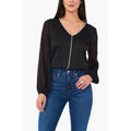 VINCE CAMUTO Womens Rhinestone-Trim Top Small Black V Neck Sheer Long Sleeve NWT