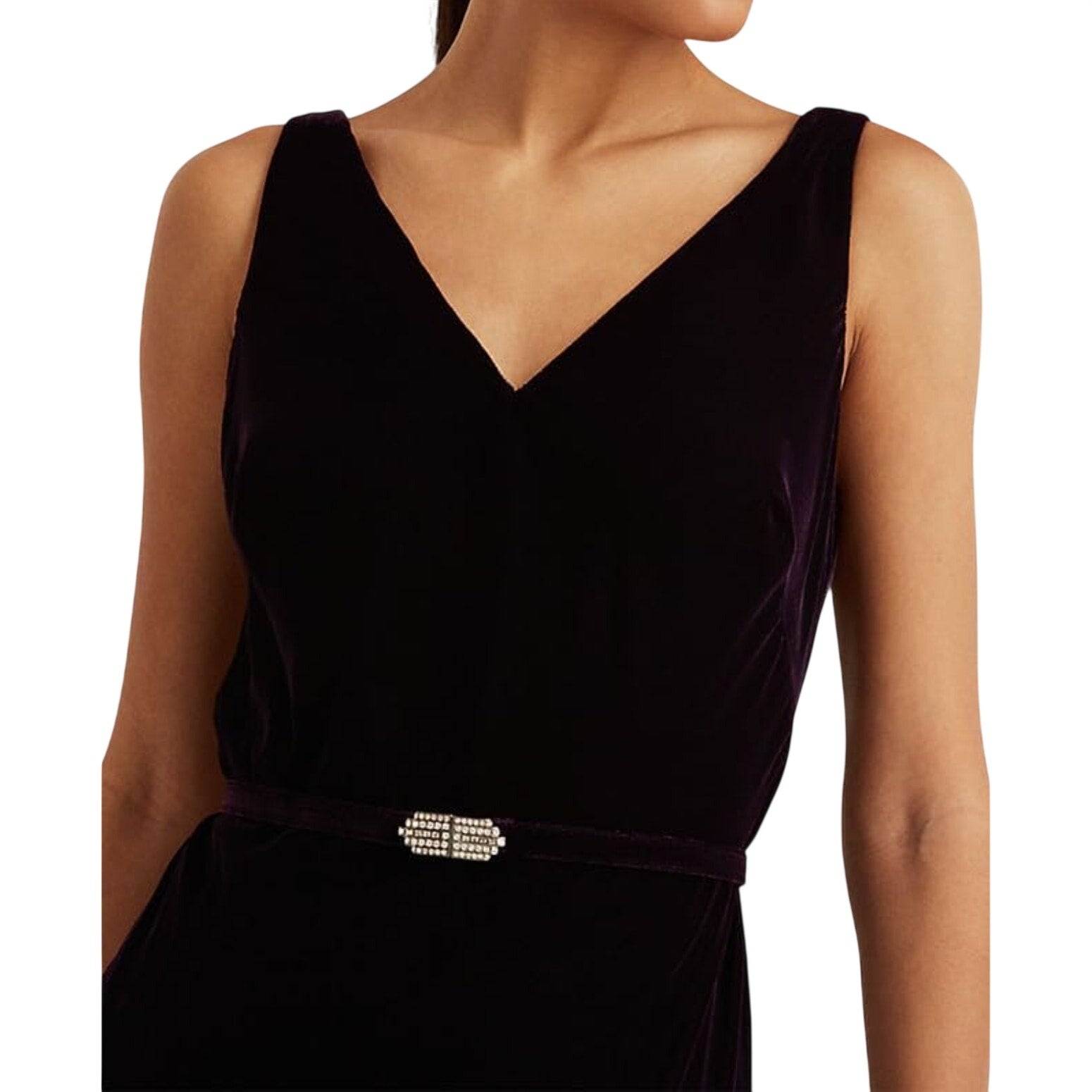 Lauren Ralph Lauren Velvet Evening Dress Size 2 Dark Purple Belt Sleeveless NWT