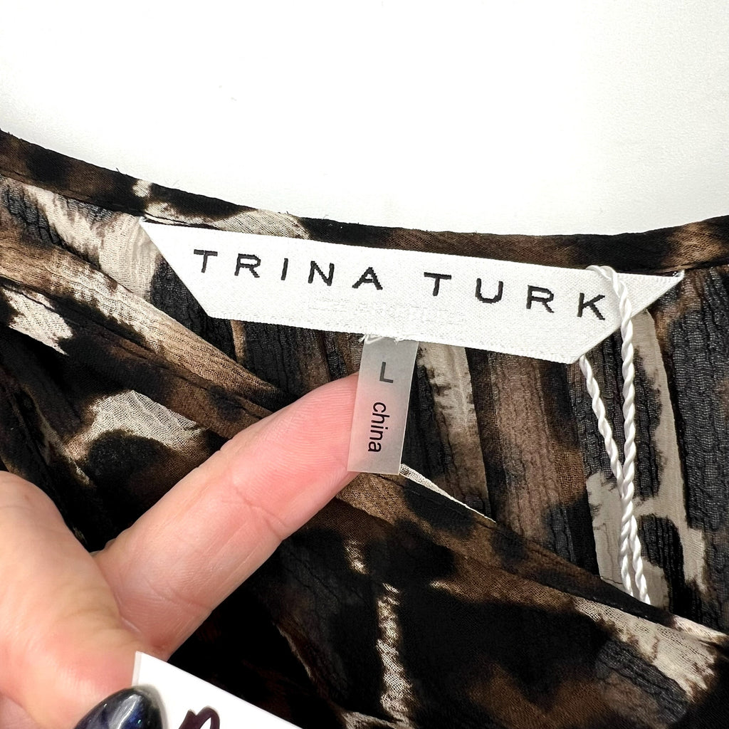 TRINA TURK Women's Shalina Tie-Waist Maxi Dress Large Black Lampoul Leopard NWT