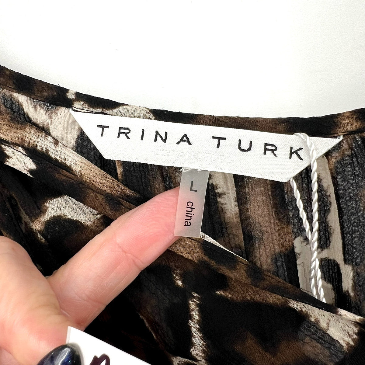 TRINA TURK Women's Shalina Tie-Waist Maxi Dress Large Black Lampoul Leopard NWT