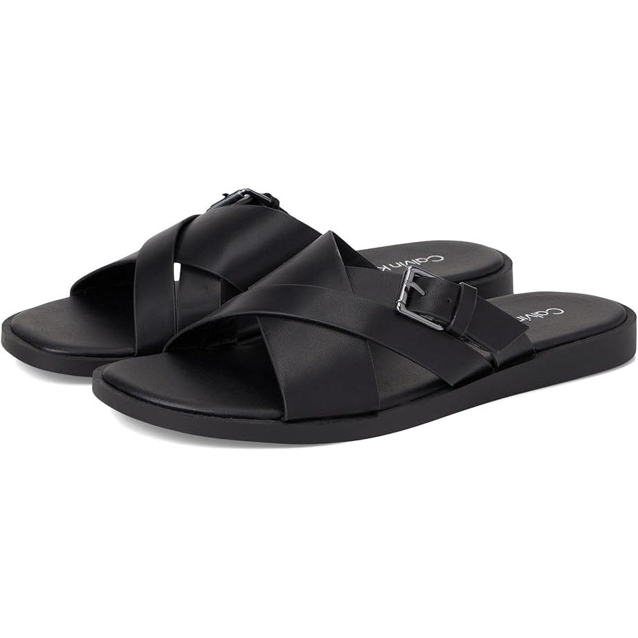 Calvin Klein Mens Elon Slip On Sandals US 13 M Black Vegan Leather NIB
