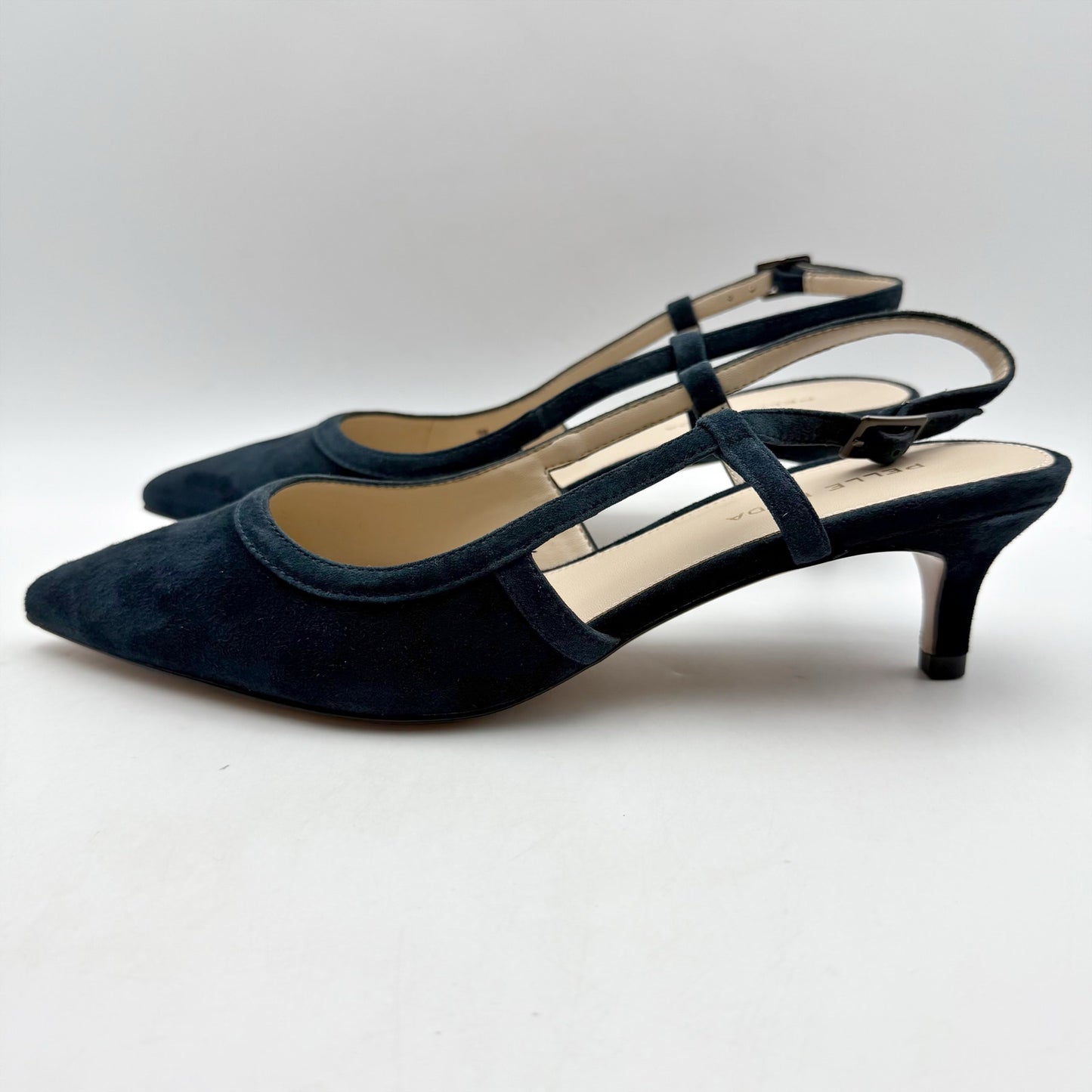 Pelle Moda Womens Deena Kitten Heels US 9 M EU 40 Navy Suede Slingback NIB