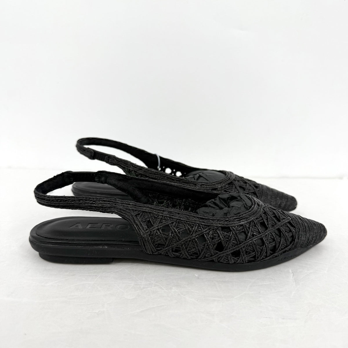 Aerosoles Womens Diego Flats Size 5.5 M EU 36 Black Raffia NIB