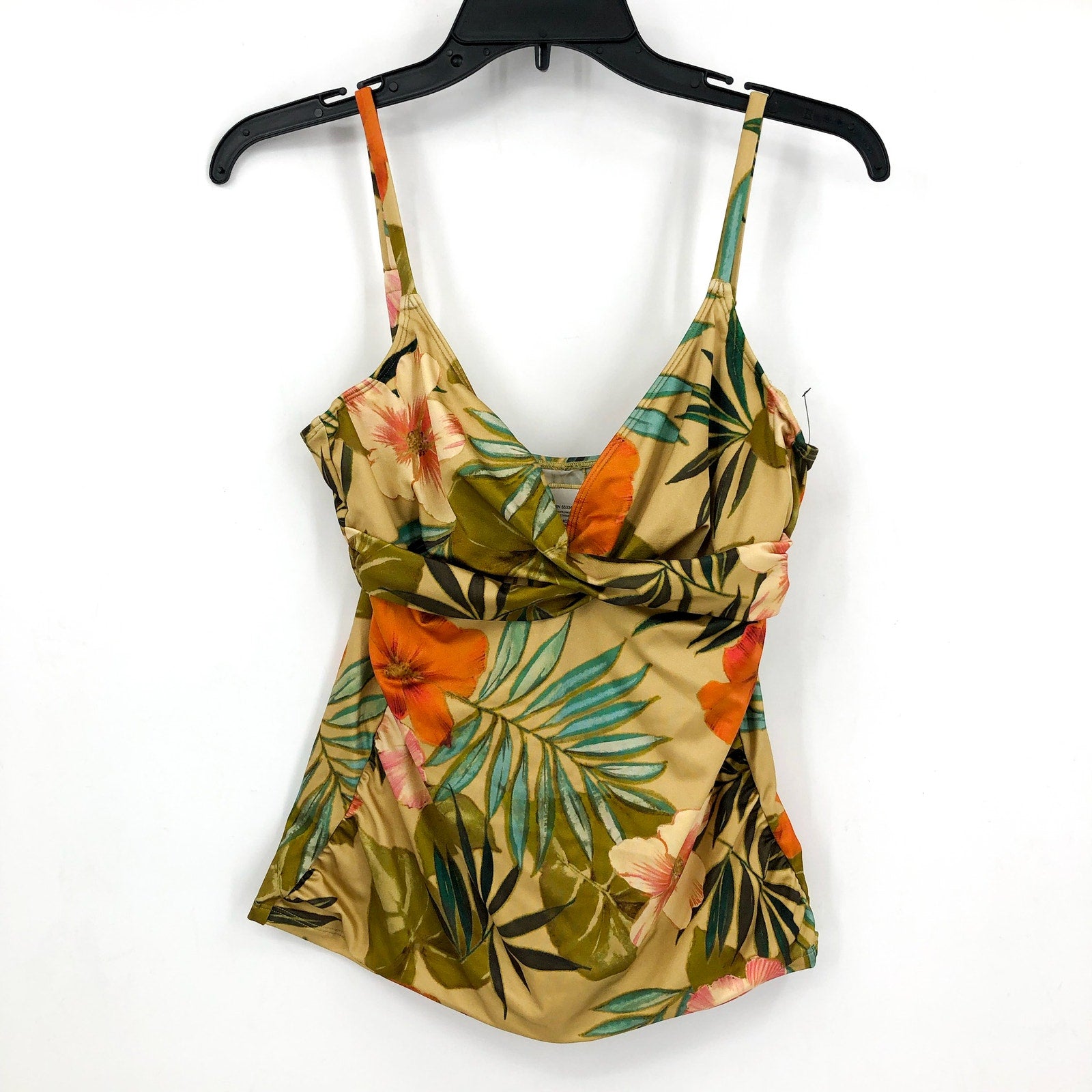 LAUREN RALPH LAUREN Tankini Top & Bottom Set Size 10 Gold Tropical-Print NWOT