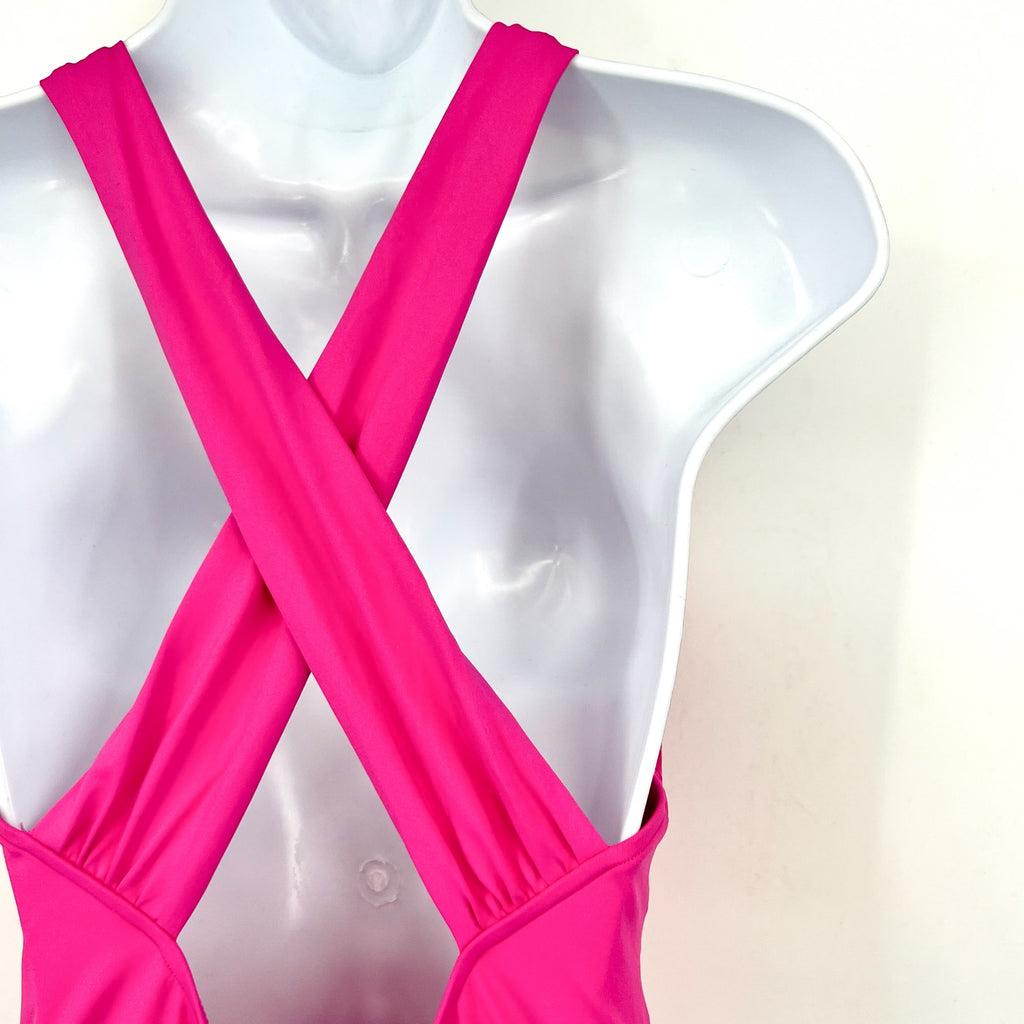 SEAFOLLY COLLECTIVE Cross Back One Piece Size 8 Hot Pink Plunge Neck NWT