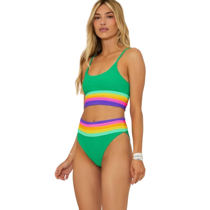 BEACH RIOT Millie Bikini Bottom Large Green Technicolor Colorblock NWT