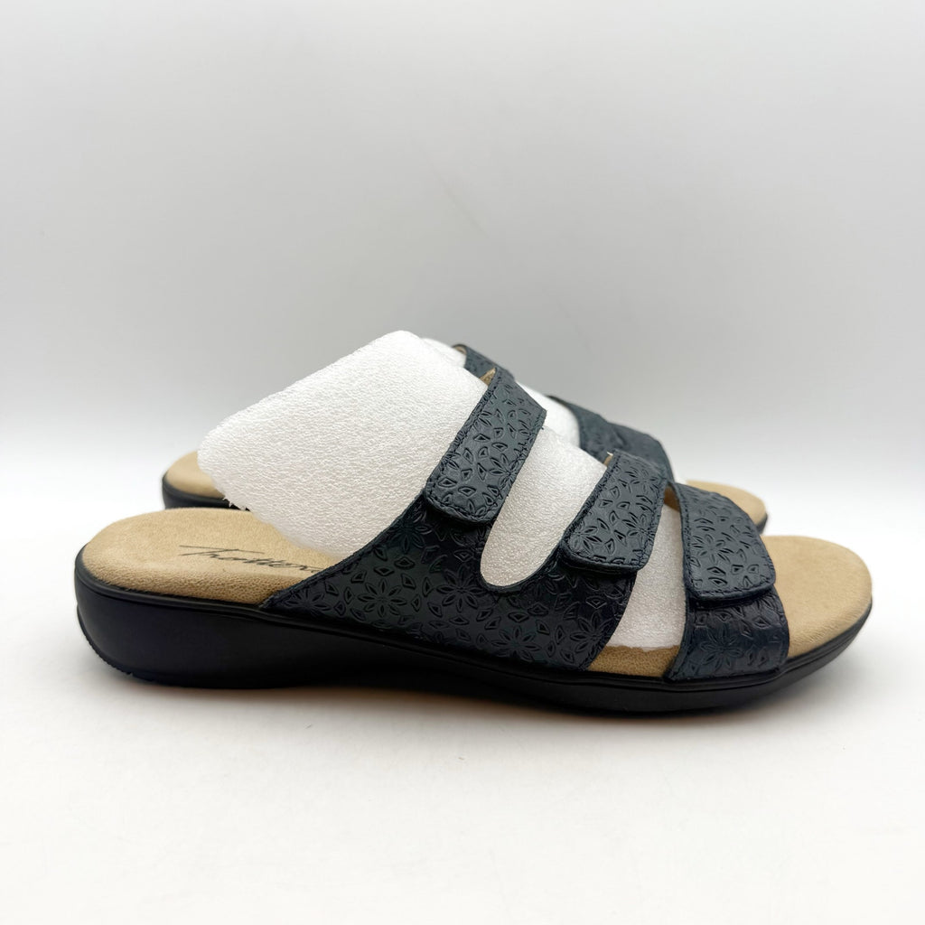 Trotters Womens Rose Tool Sandals Size 9.5 Wide Navy Blue Leather NIB