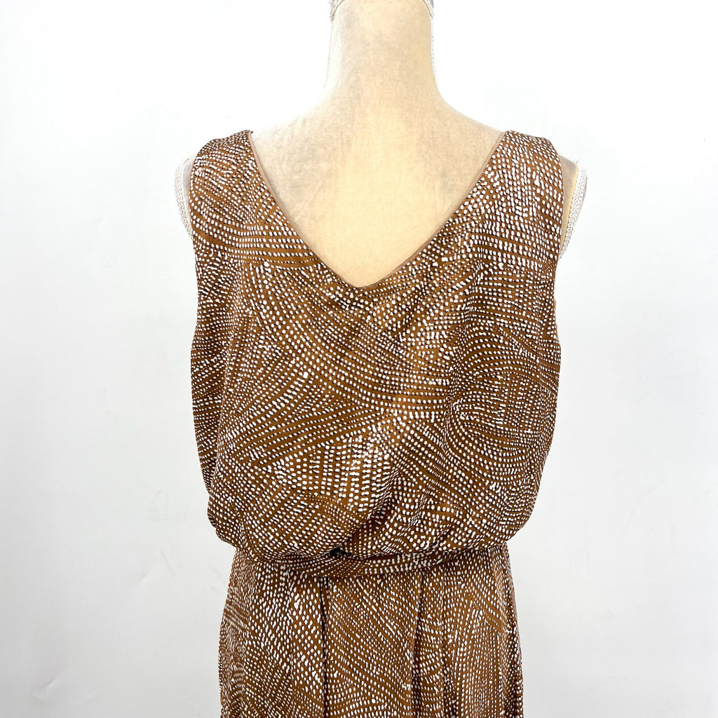 NIC+ZOE Womens Swirling Sands Bianca Dress Large Neutral Tan White Tank NWT