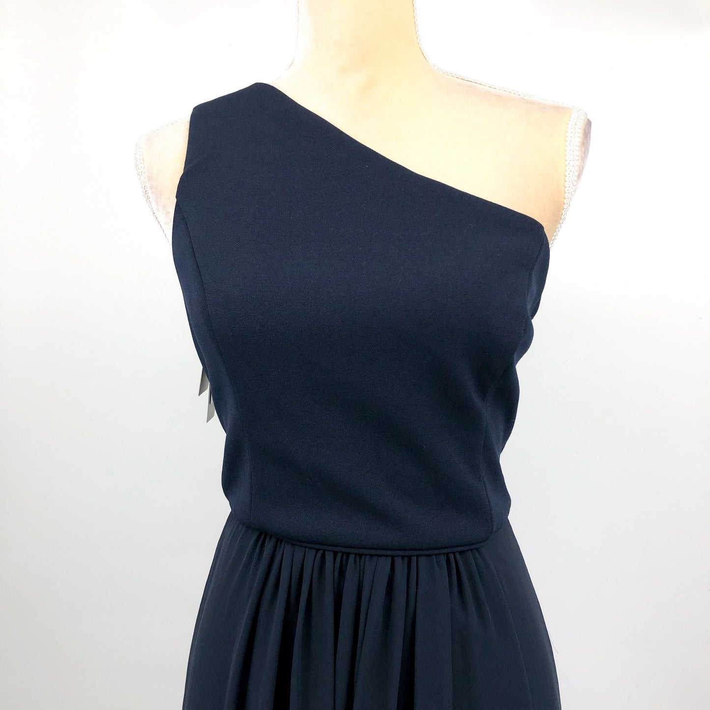 ADRIANNA PAPELL One-Shoulder Chiffon Long Gown Size 8 Midnight Blue Formal NWT