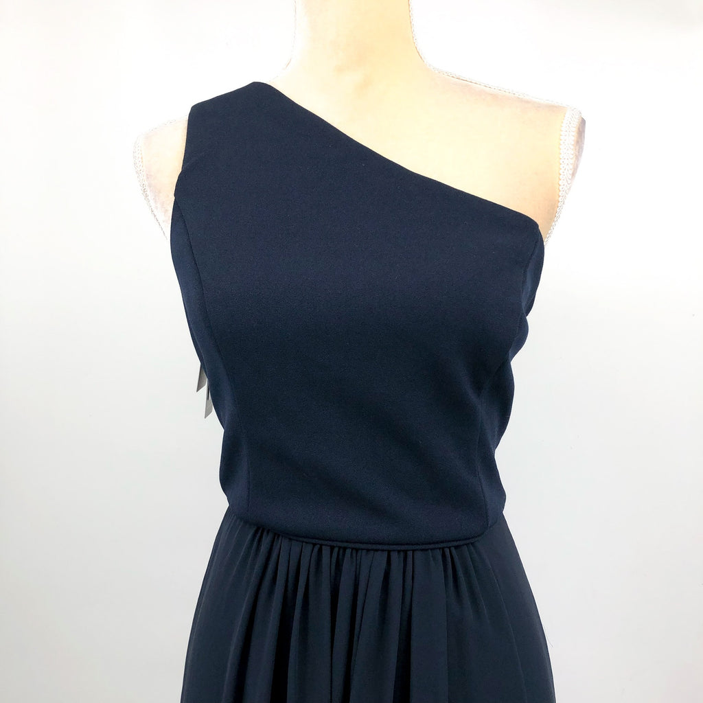 ADRIANNA PAPELL One-Shoulder Chiffon Long Gown Size 8 Midnight Blue Formal NWT