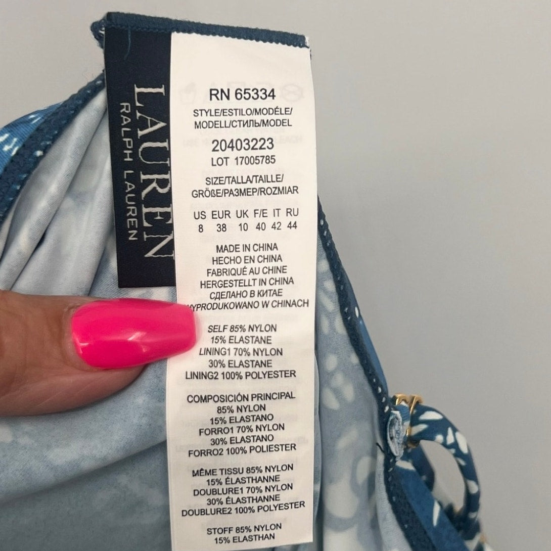 LAUREN RAPLH LAUREN Women's Patchwork Tankini Top Size 8 Blue Indigo NWT