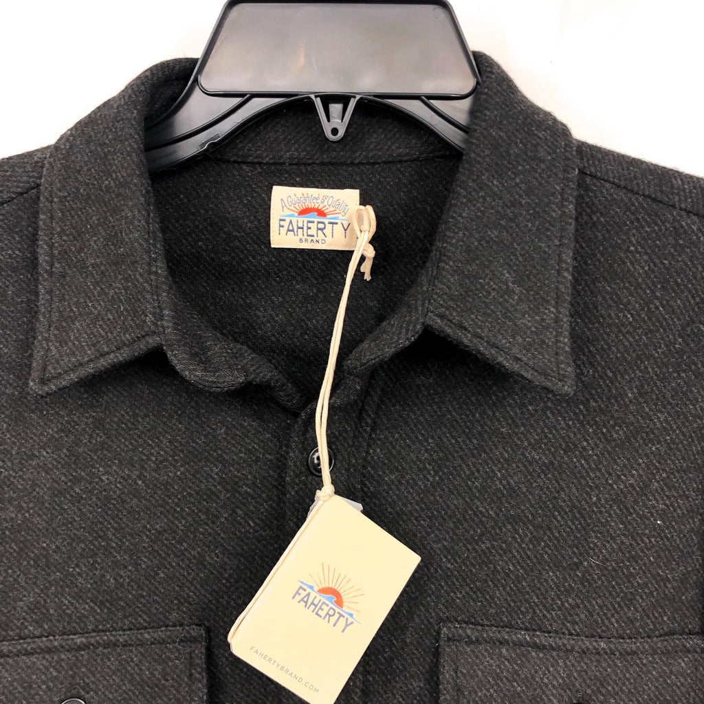 FAHERTY Men's Legend Sweater Shirt Medium Heathered Black Twill Long Sleeve NWT