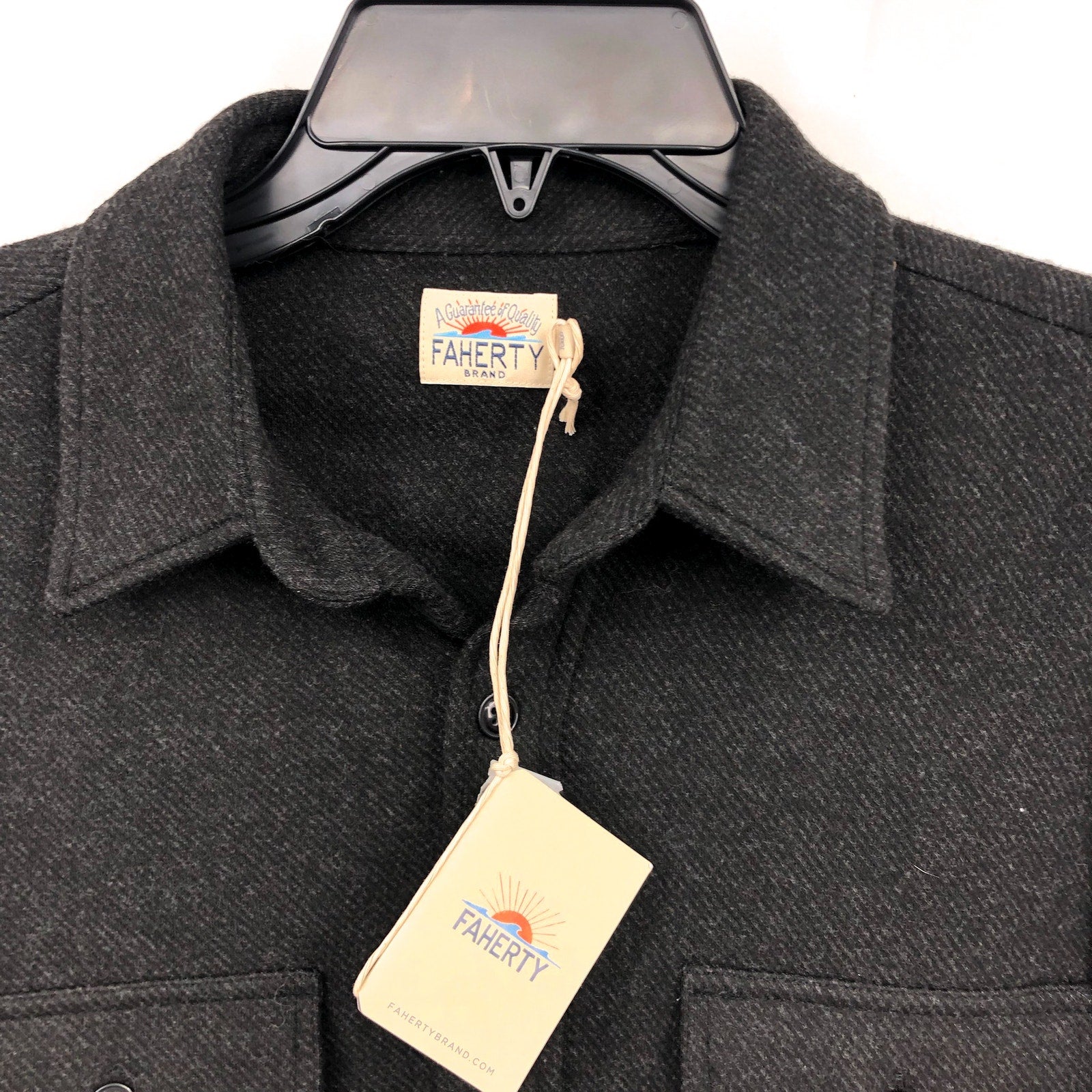 FAHERTY Men's Legend Sweater Shirt Medium Heathered Black Twill Long Sleeve NWT