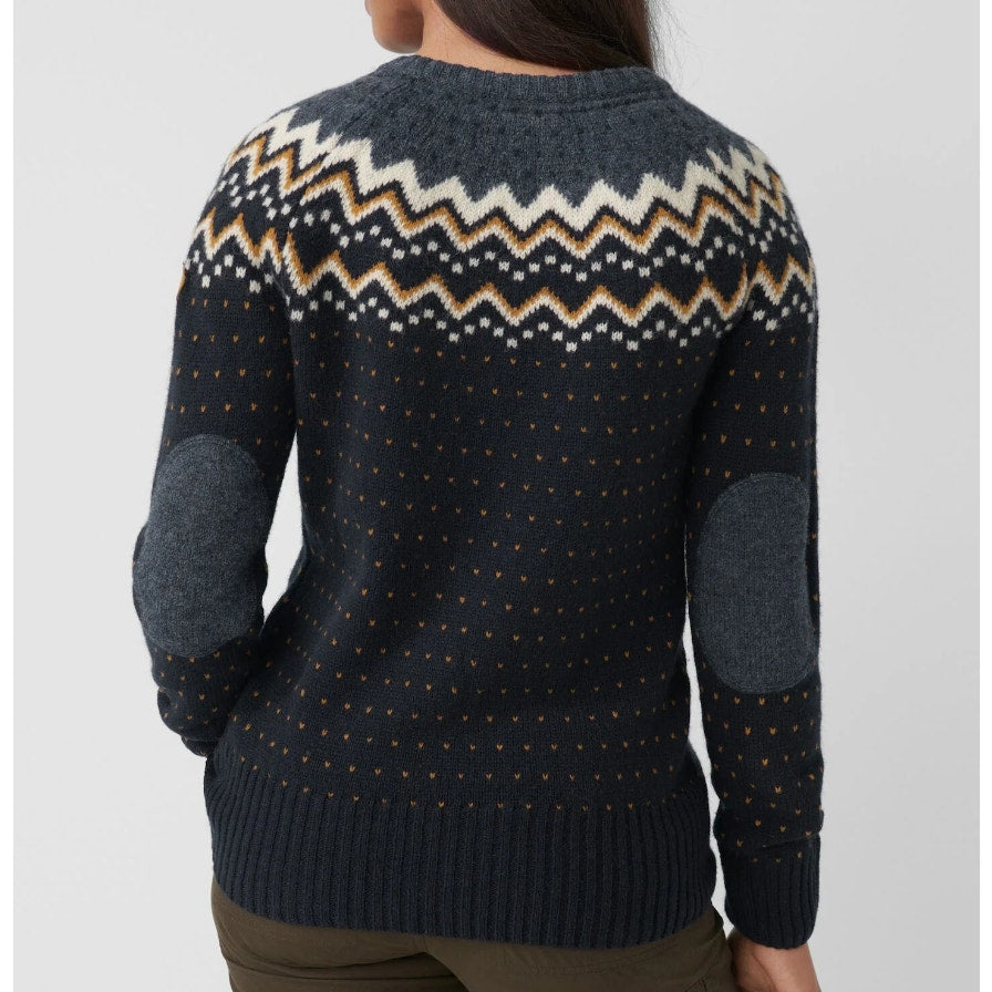 FJALLRAVEN Womens Ovik Sweater Medium Blue Dark Navy Fairisle Wool Crewneck NWT