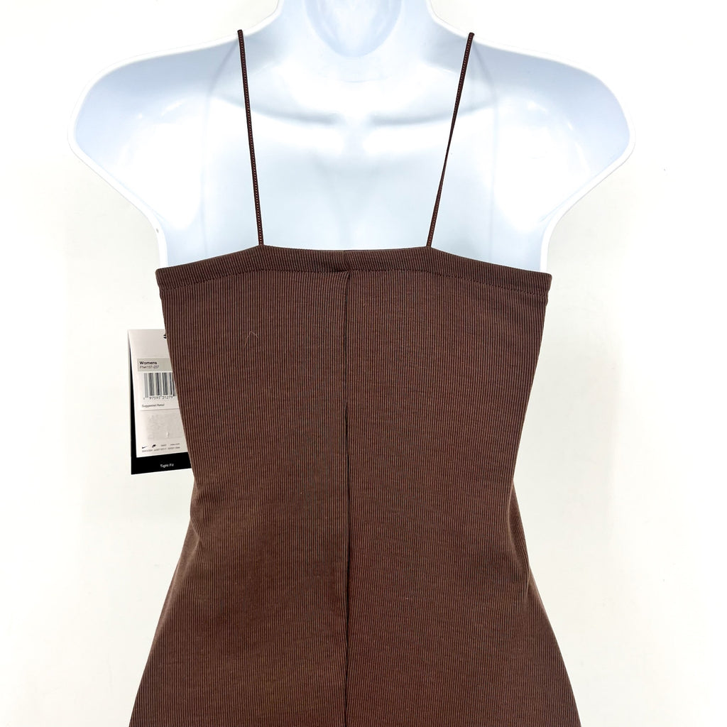 NIKE Women's Sportswear Chill Knit Mini Cami Dress XS Brown Ribbed NWT