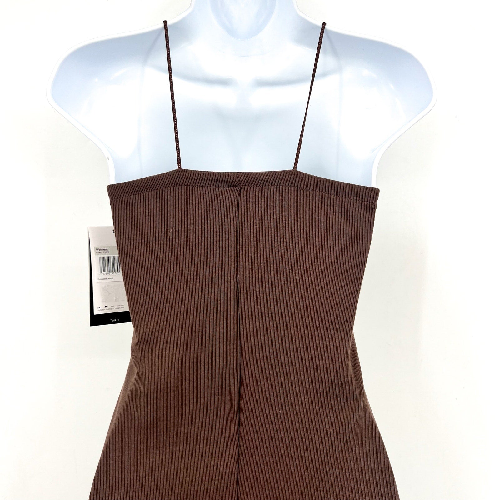NIKE Women's Sportswear Chill Knit Mini Cami Dress XS Brown Ribbed NWT