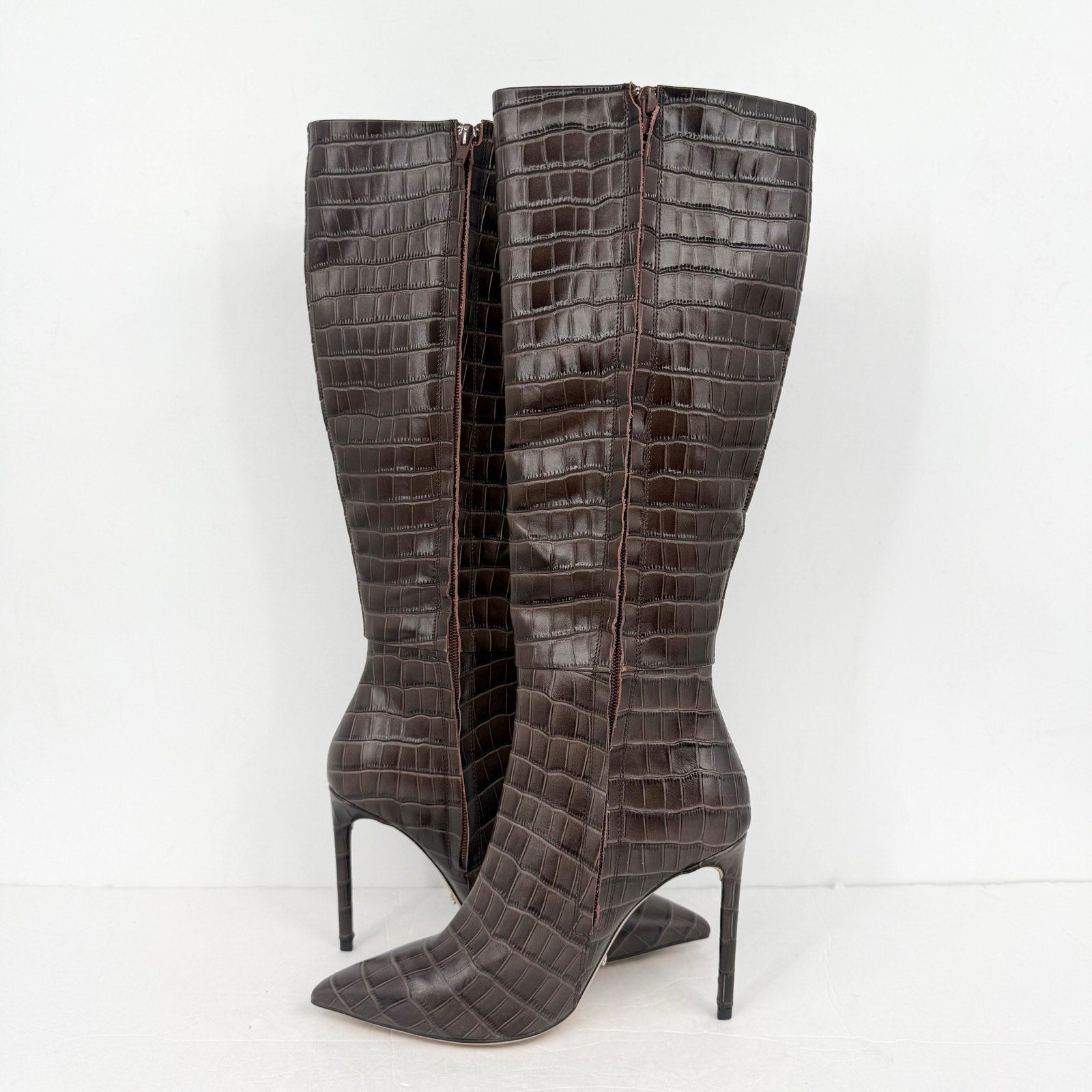 Tony Bianco Women Apollo Knee High Boot US 6.5 Brown Chocolate Croc Leather NWOB