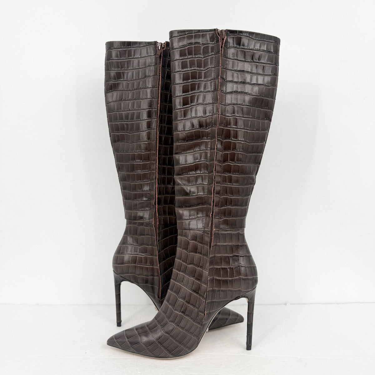 Tony Bianco Women Apollo Knee High Boot US 6.5 Brown Chocolate Croc Leather NWOB