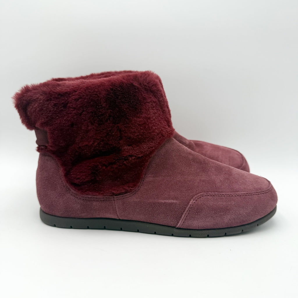 Vionic Womens Maizie Slipper Boots Size 7 Burgundy Red Suede Supportive NWOB