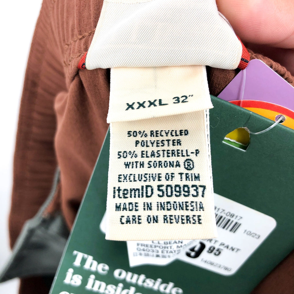 L.L. BEAN Mens Multisport Pants 3XL 32" Inseam Brown Drawstring Stretch NWT
