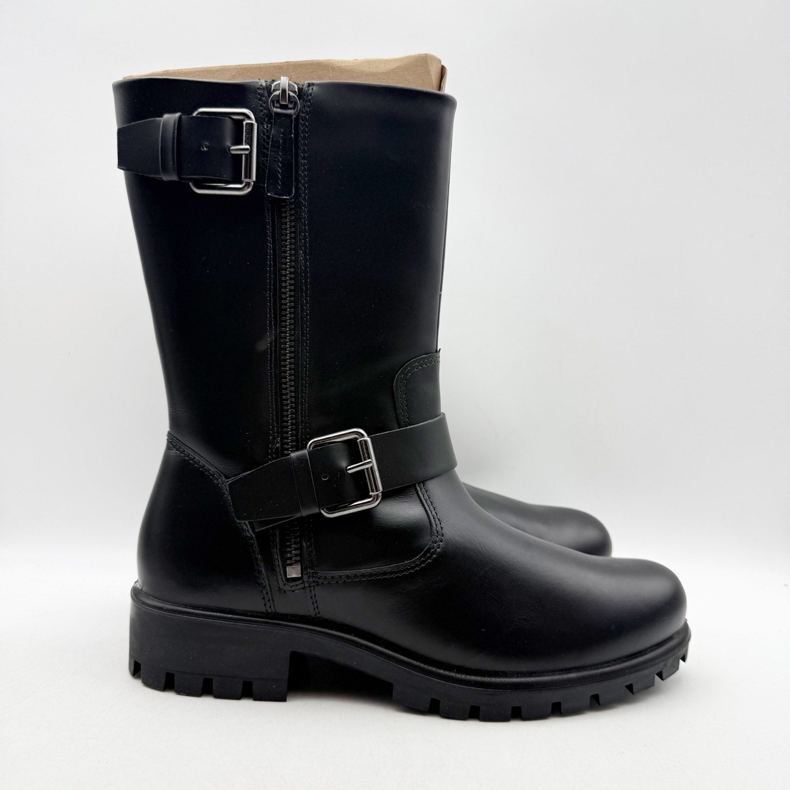 ECCO Womens Modtray Moto Mid Calf Boots EU 38 US 7-7.5 Black Leather NWOB