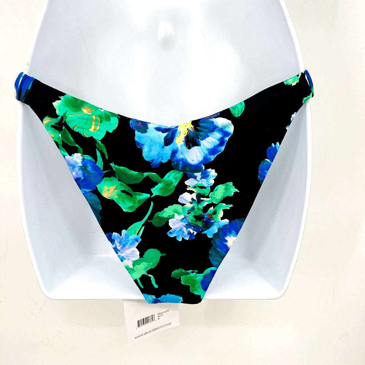 BEACH RIOT Womens Eliza Phoebe Bikini Bottoms Medium Black Green Pansy Print NWT