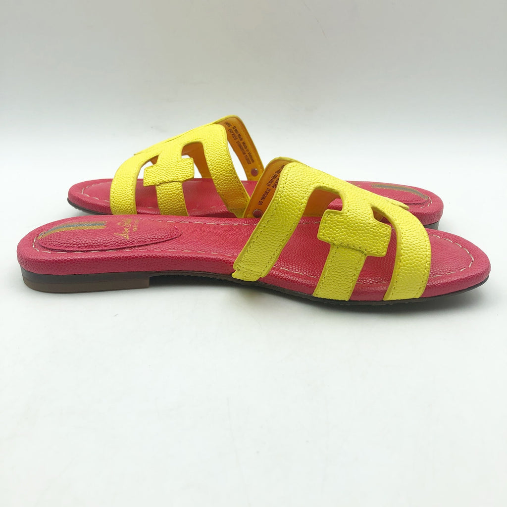 Sam Edelman Girls Bay Cut Out Slide Sandals Size 1 Pink Yellow Leather NIB