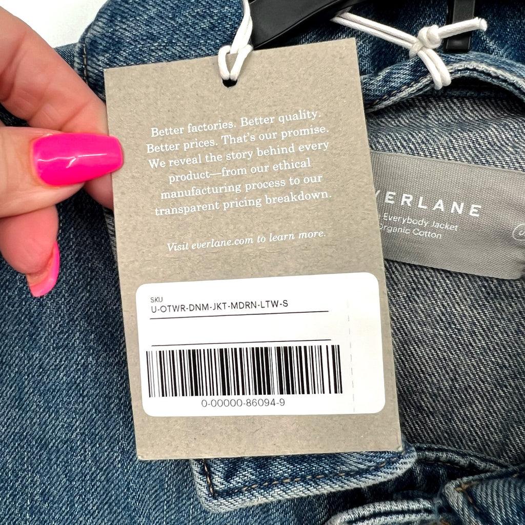 EVERLANE Unisex Everyone Denim Jacket Small Broken in Blue Organic Cotton NWT