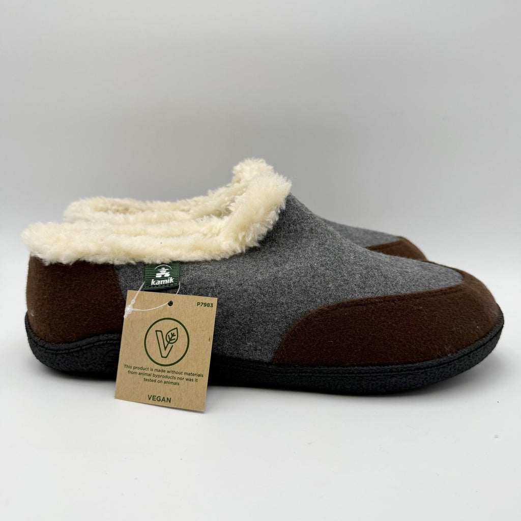 Kamik Mens Cabin Slippers Size 11 EU 44 Dark Brown Felt Microsuede NWOB