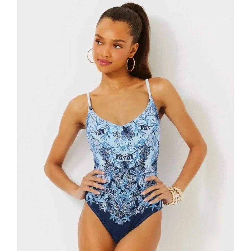 LILLY PULITZER Klynn One-Piece Swimsuit US 14 Bonaire Blue Just a Little Koi NWT