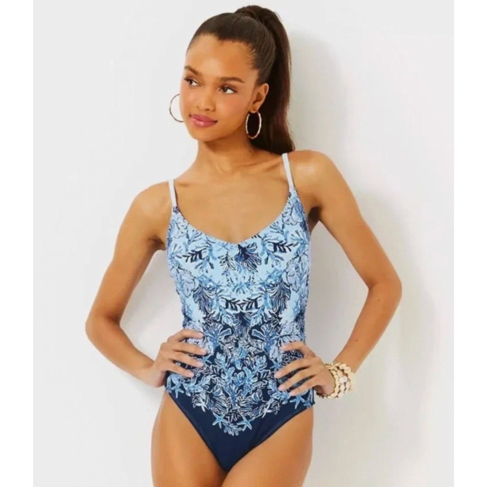LILLY PULITZER Klynn One-Piece Swimsuit US 14 Bonaire Blue Just a Little Koi NWT
