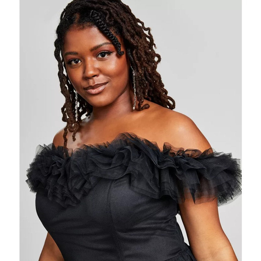 CITY STUDIOS Women's Ruffled Evening Gown 16W Plus Black Tulle Trim NWT