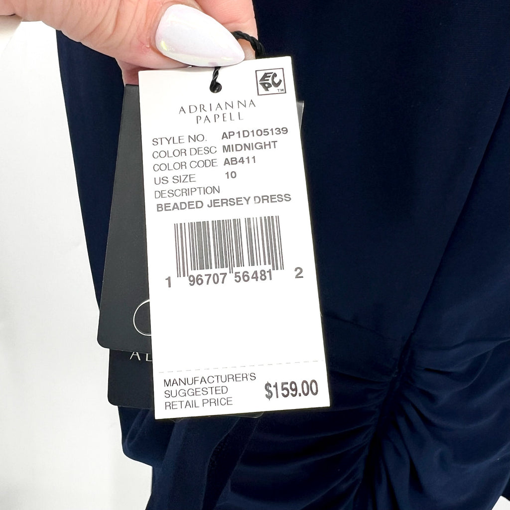 ADRIANNA PAPELL Long Sleeve Sheath Dress Size 10 Midnight Blue Cocktail NWT
