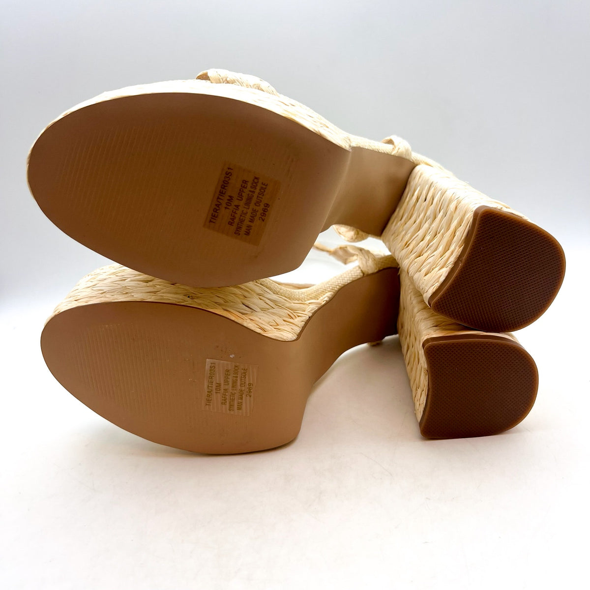 STEVE MADDEN Tiera Platform Heeled Sandals Size 10 Cream Raffia NWOB