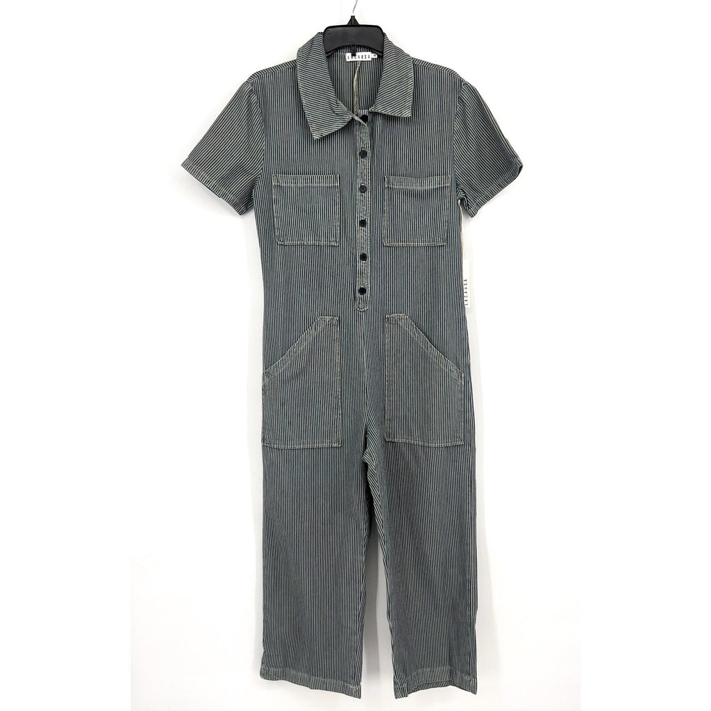 LACAUSA Womens Railroad Lucky Jumpsuit Small Blue Sea Salt Stripe NWT
