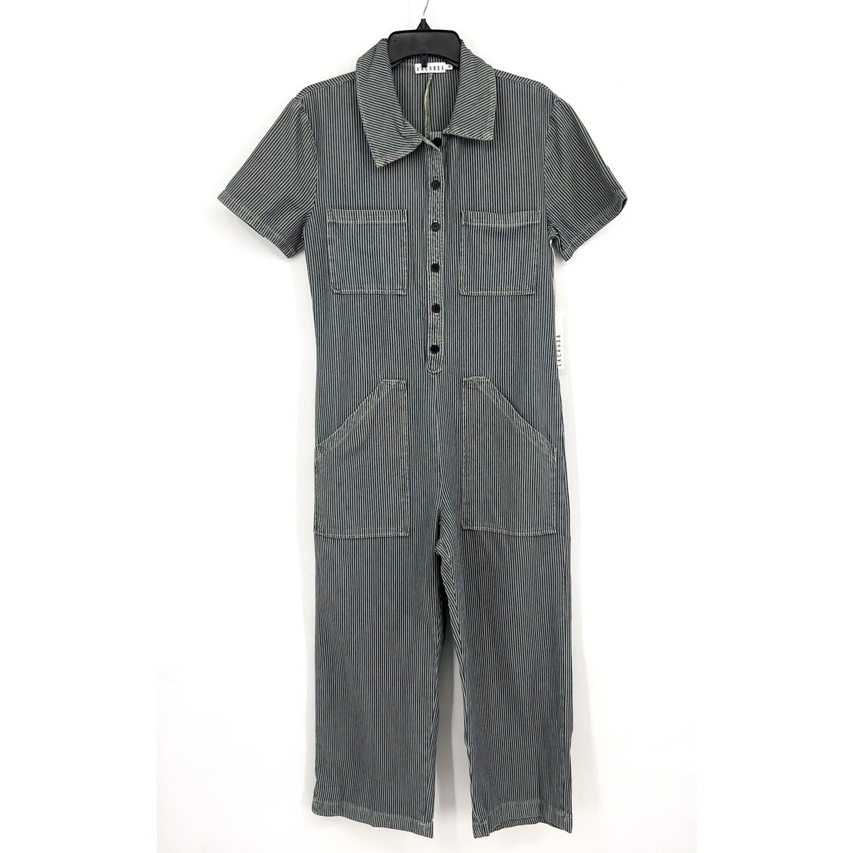 LACAUSA Womens Railroad Lucky Jumpsuit Small Blue Sea Salt Stripe NWT