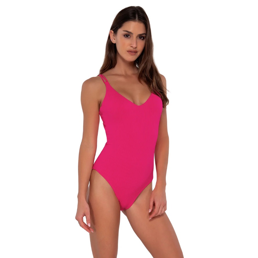 SUNSETS Women's Veronica One Piece Swimsuit Large Pink Begonia Sandbar Rib NWT