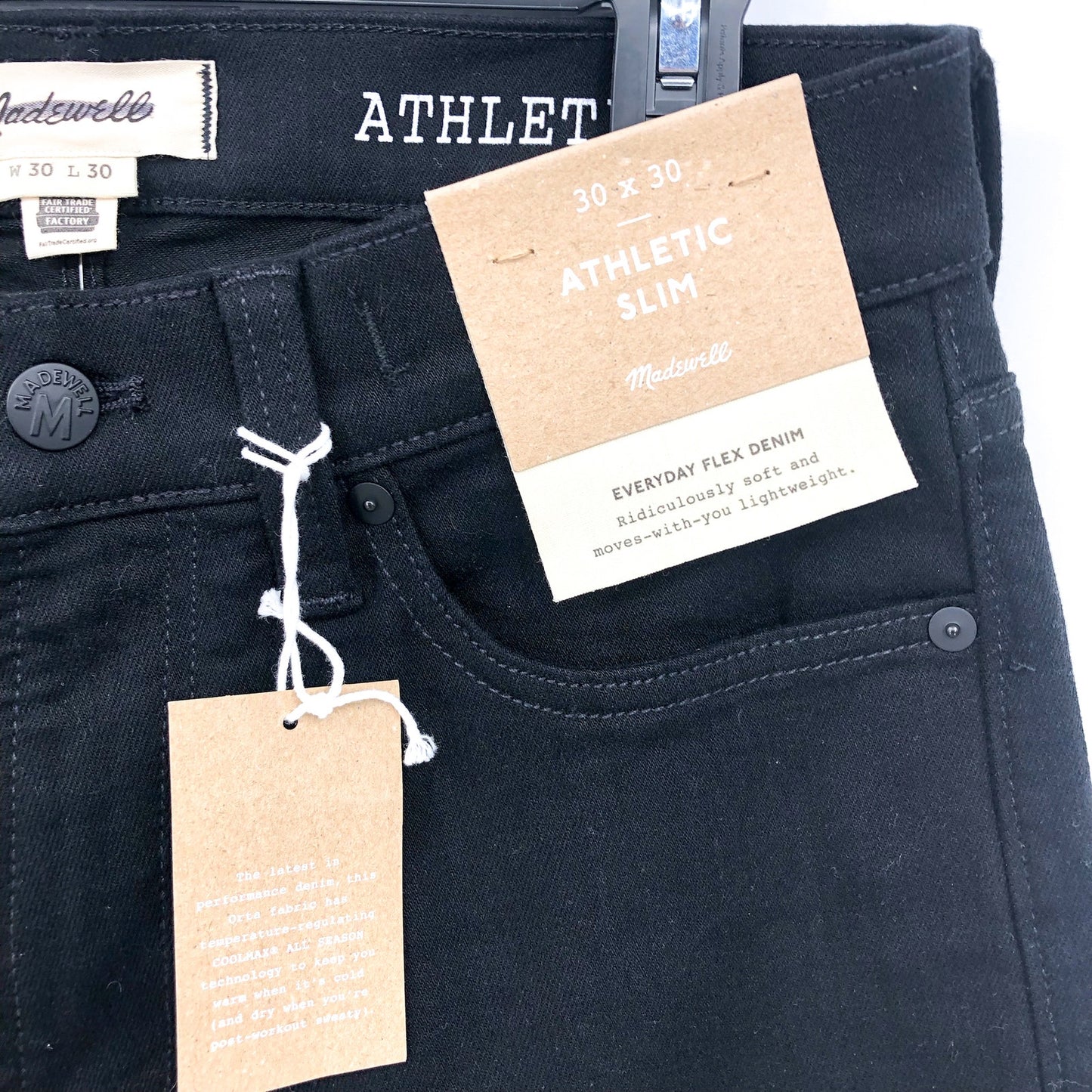 MADEWELL Men's Athletic Slim Jeans 30x30 Black Bainhart COOLMAX ND478 NWT