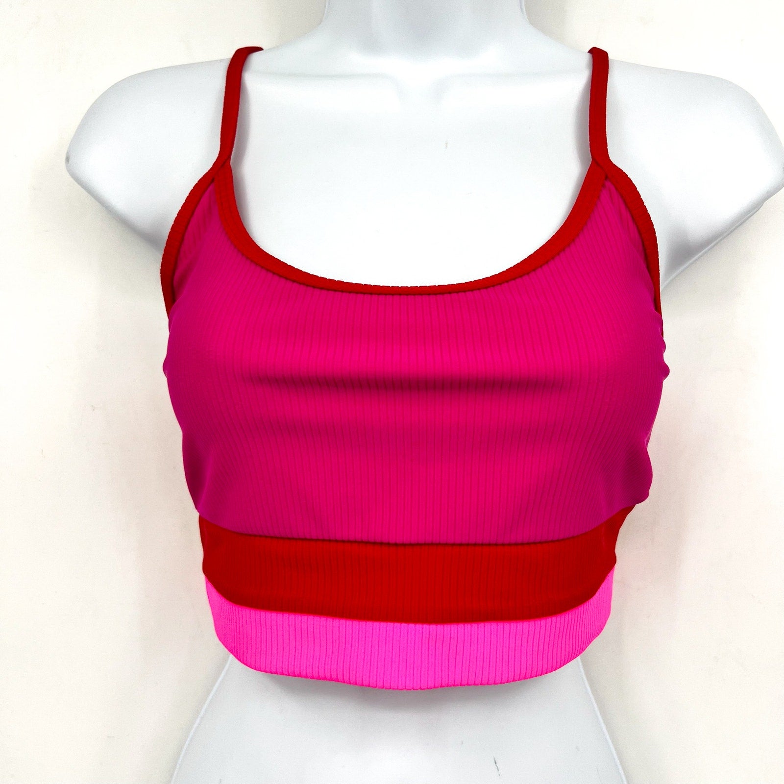 BEACH RIOT Women's Eva Colorblock Bikini Top Large Fuchsia Red Neon Pink NWT