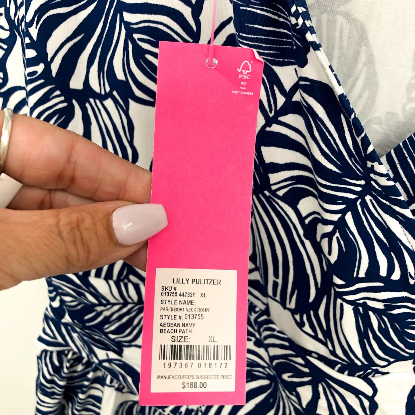 LILLY PULITZER Women's Parigi Romper XL Blue Aegean Navy Beach Path Print NWT