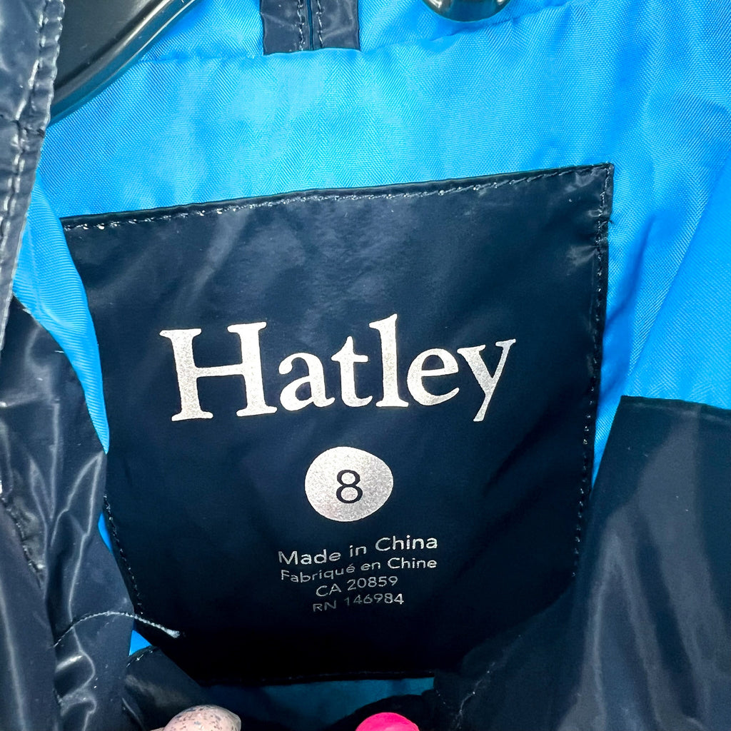 HATLEY Boys Shark Skin Puffer Jacket Size 8 Navy Blue Colorblock Hooded NWT