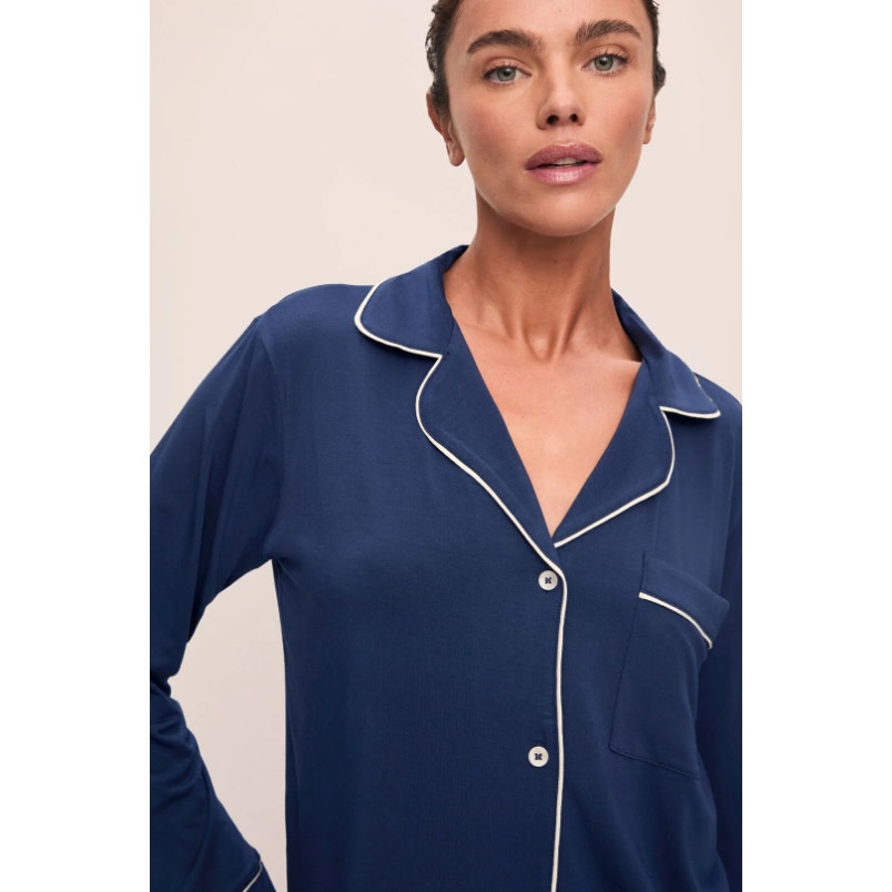 EBERJEY Women's Gisele Long PJ Set Medium Navy Blue Ivory TENCEL Modal NWOT