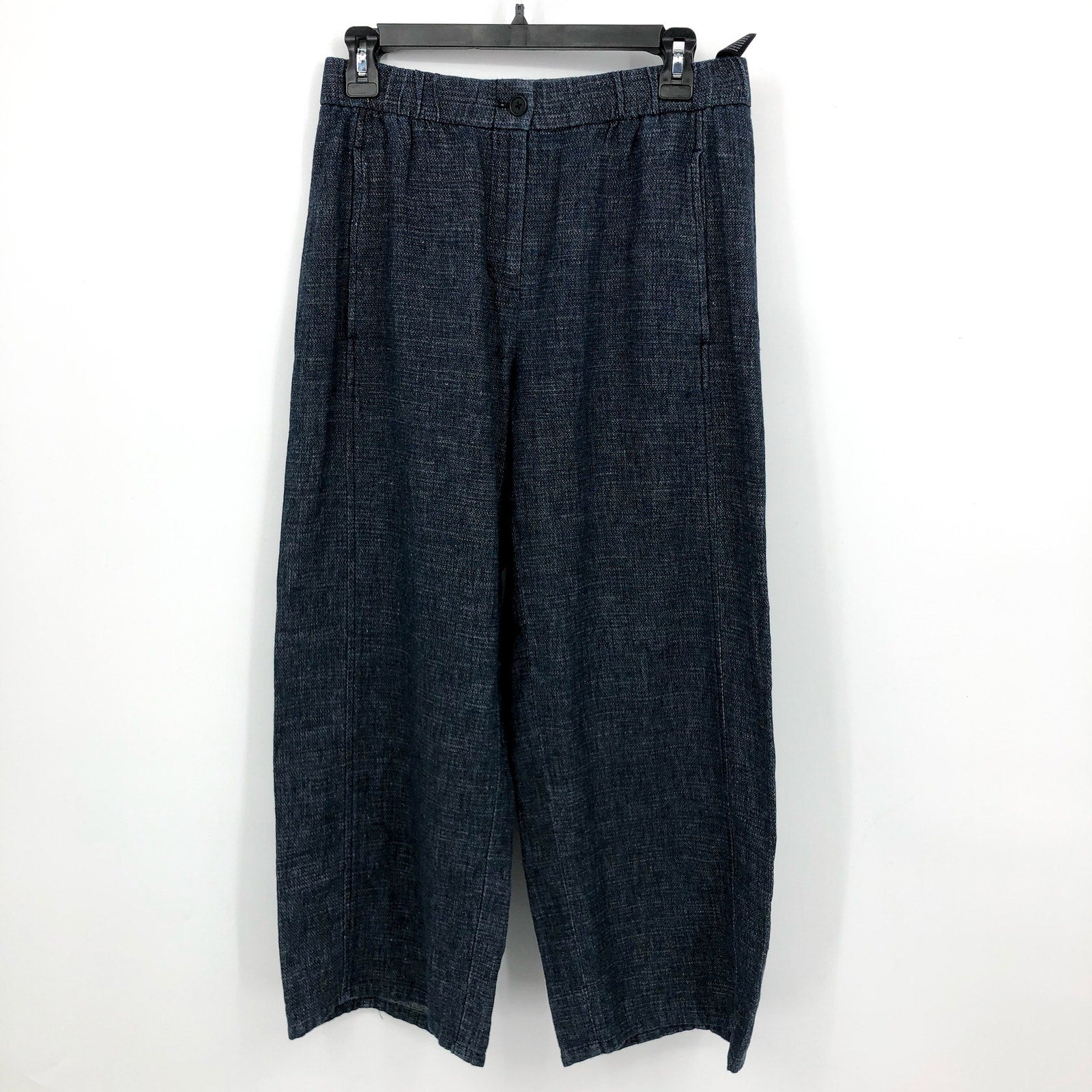 EILEEN FISHER Women's Tweedy Hemp Wide Leg Pants Small Petite Blue Denim NWT