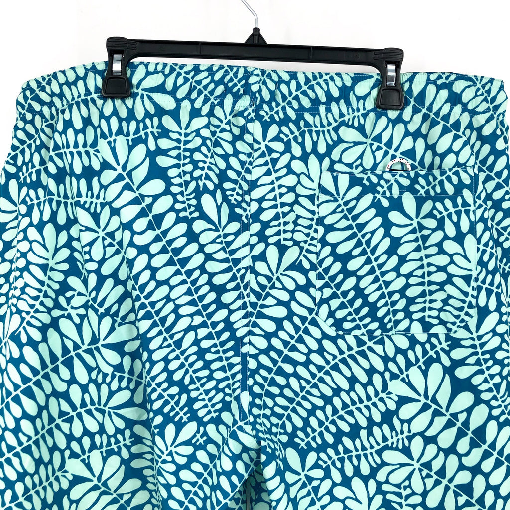 BEN SHERMAN Men's Frond Print Swim Trunks 2XL Blue Aqua Ice Drawstring NWT