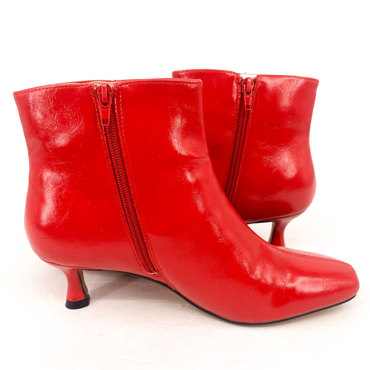 JOURNEE COLLECTION Kelssa Heeled Booties Size 8 Red Patent Vegan Leather NIB