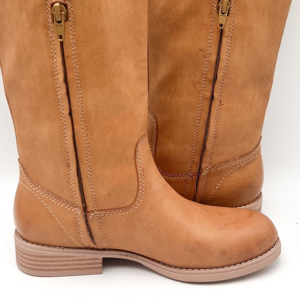 CROWN VINTAGE Womens Feya Knee High Boots Size 6 M EU 36.5 Tan Zip Heeled NWOB