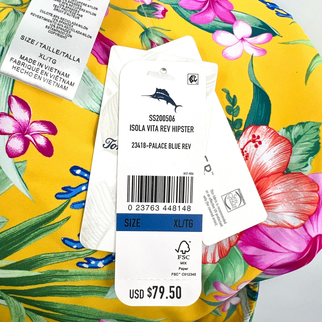 TOMMY BAHAMA Isola Vita Reversible Hipster Bikini Bottom XL Blue Yellow NWT