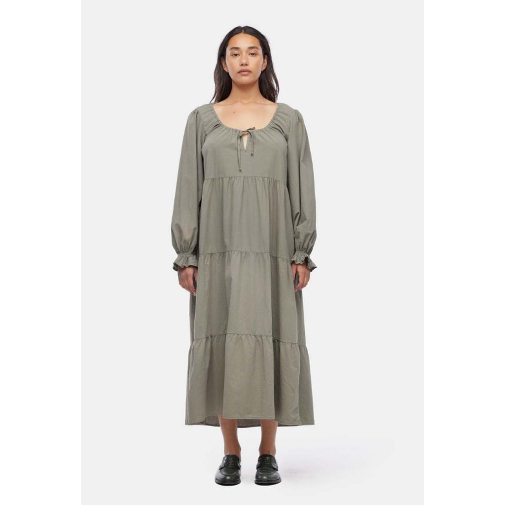 LACAUSA Women's Tate Tiered Midi Dress Medium Eucalyptus Green Long Sleeve NWT