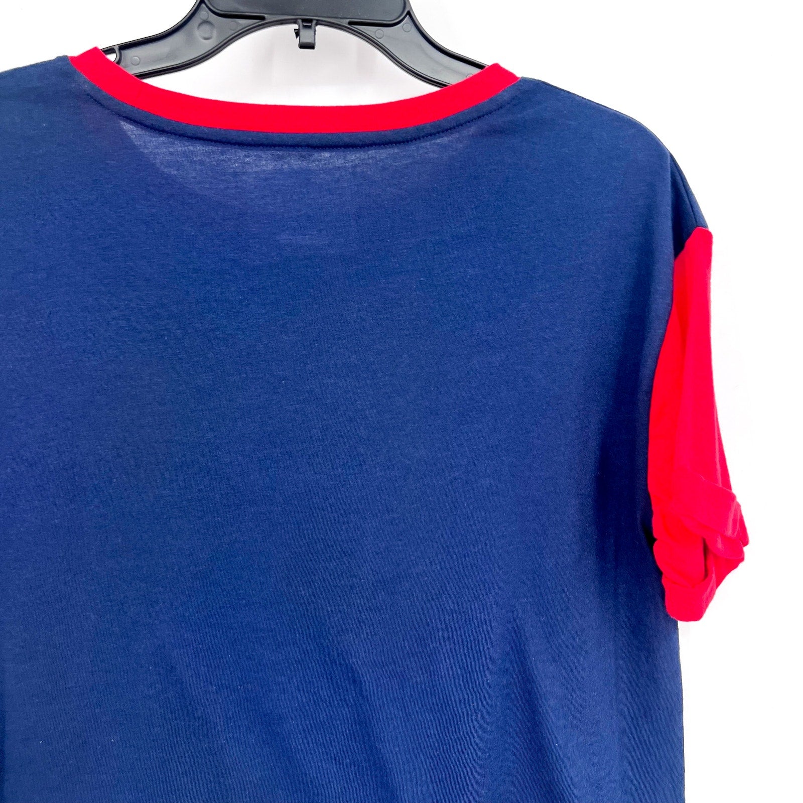 FANATICS Womens Team USA Circle Badge Cropped T-Shirt LARGE Navy Blue Red NWT